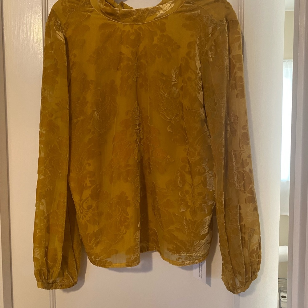 Yumi Kim Mustard Yellow Velvet Floral Blouse NWT Size Large